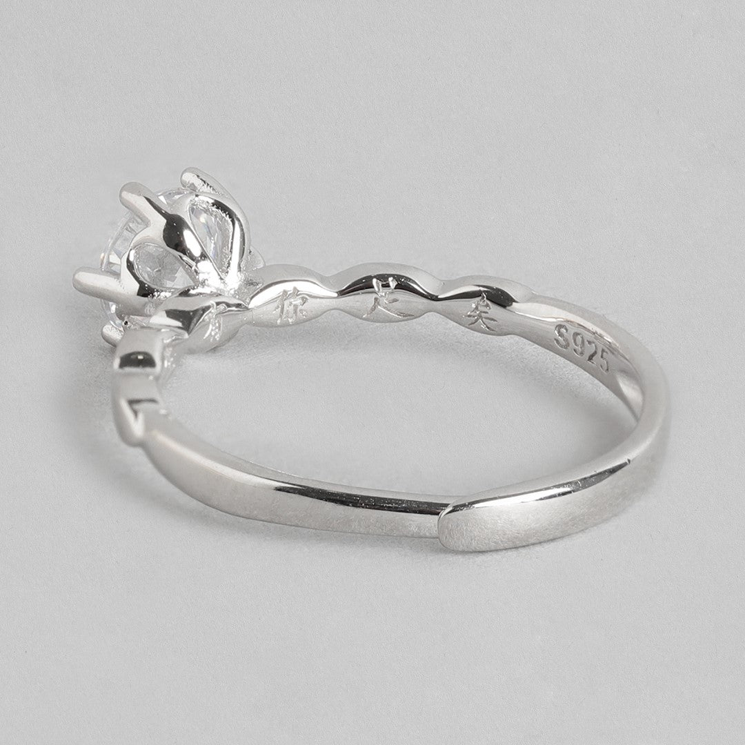 Timeless Devotion Rhodium-Plated 925 Sterling Silver Solitaire Couple Ring
