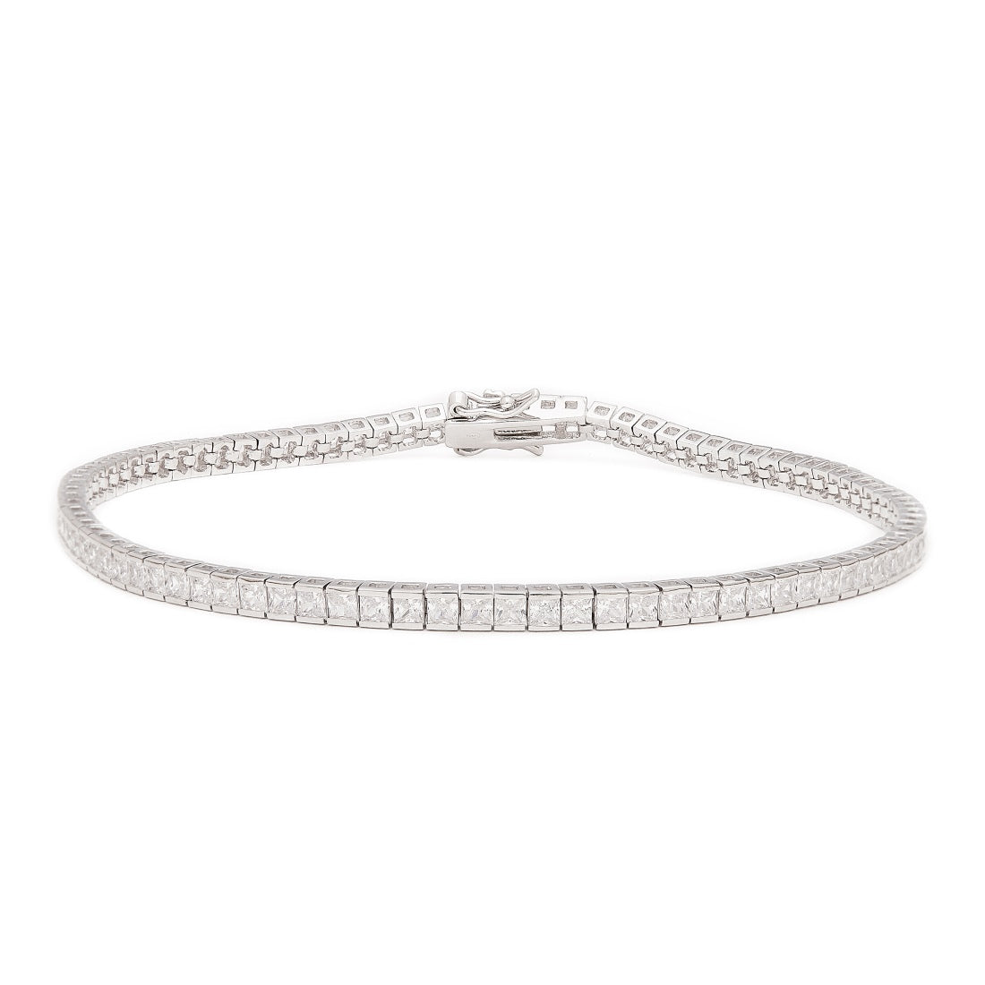 Elegance CZ Rhodium Plated 925 Sterling Silver Anklet