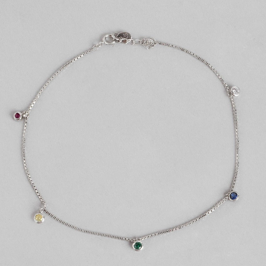 Multi Colour Drops Rhodium Plated 925 Sterling Silver Anklet