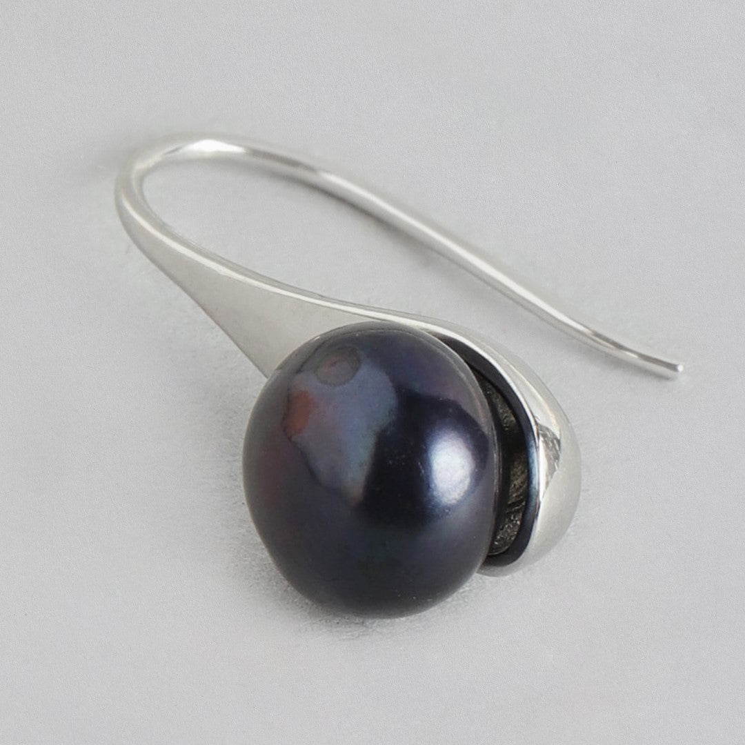 Mystic Noir Rhodium-Plated 925 Sterling Silver Earrings with Black Pearl