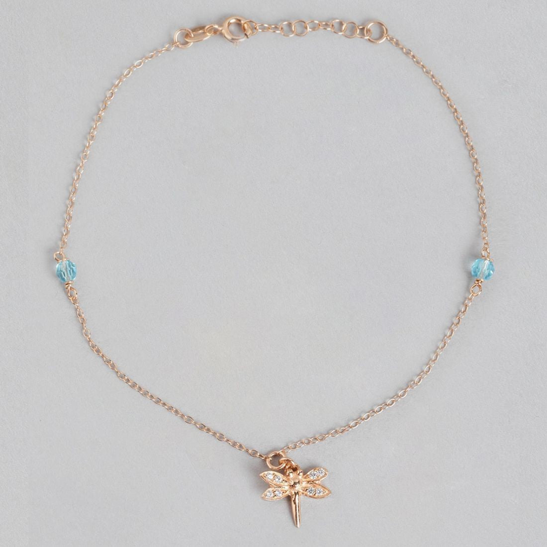 CZ Dragonfly Rose Gold Plated 925 Sterling Silver Anklet