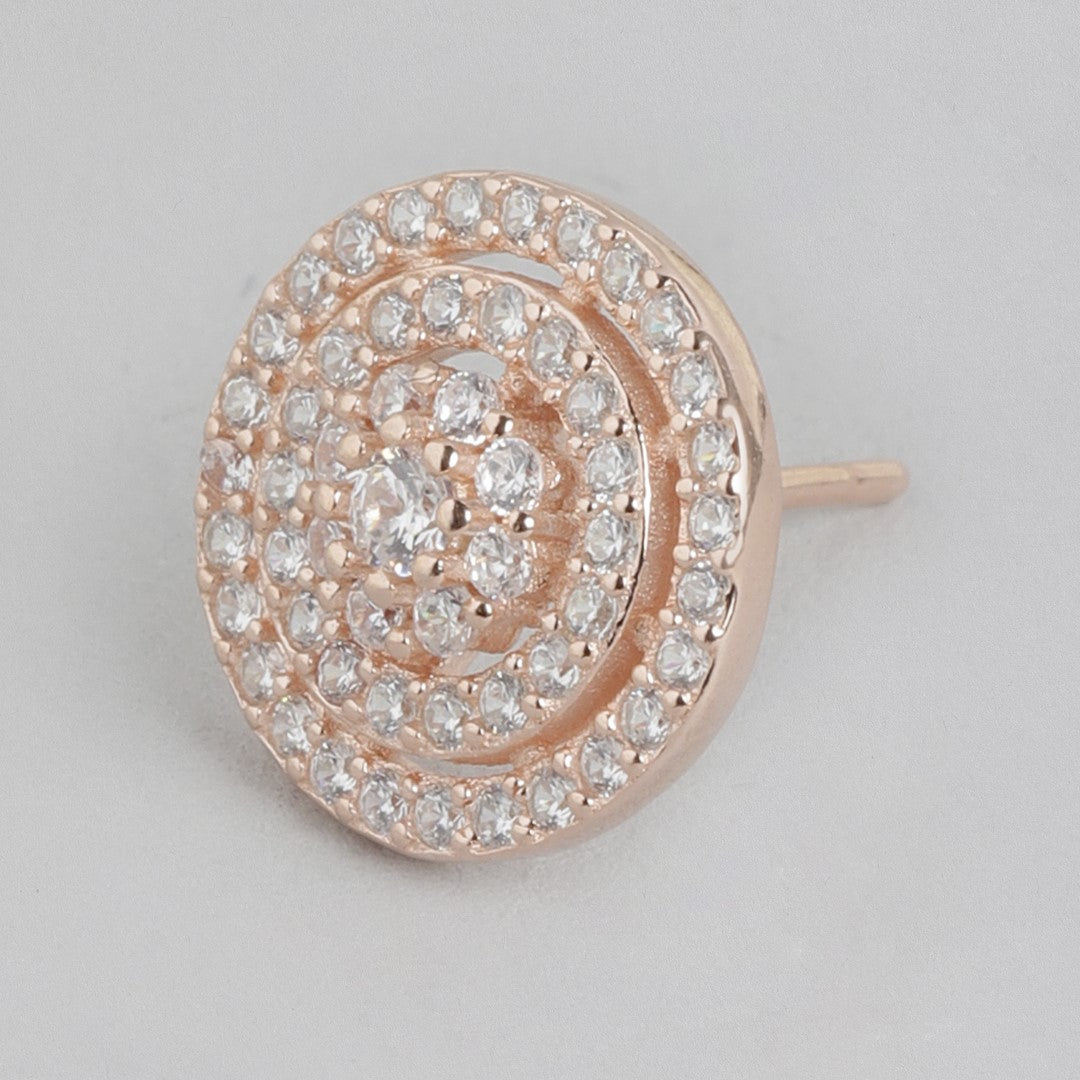 Circular Brilliance Rose Gold-Plated CZ 925 Sterling Silver Earrings