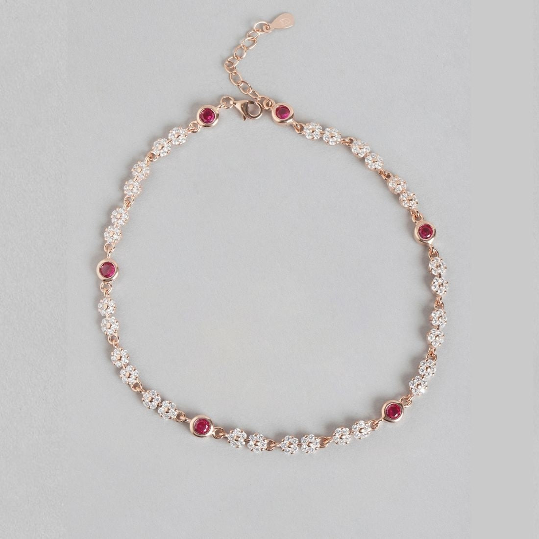 Floral Cubic Zirconia Rose Gold Plated 925 Sterling Silver Anklet