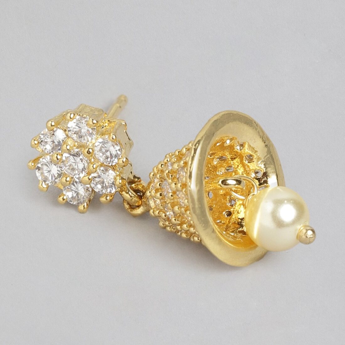 Gilded Opulence Gold Plated Drop Earrings with Cubic Zirconia and Pearls