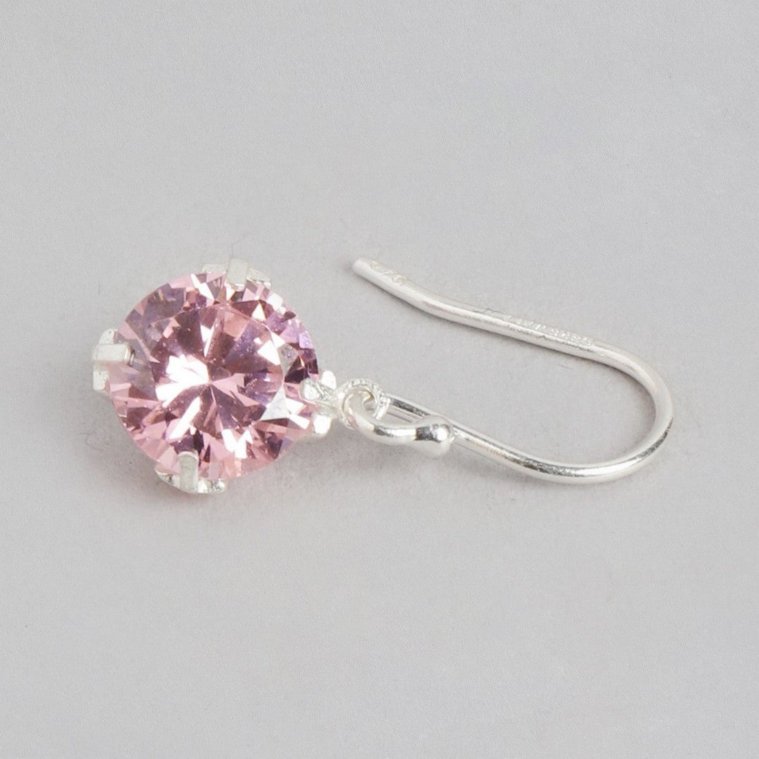 Blushing Petals: Rhodium-Plated Silver Dangle Earrings with Pink Cubic Zirconia
