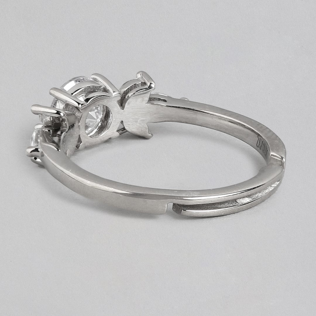 Lustrous Foliage: Rhodium Plated 925 Sterling Silver Ring for Her (Adjustable)