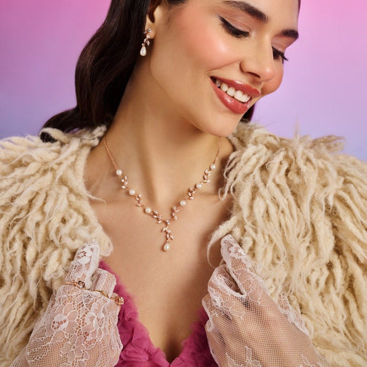 Leaf Drop Rose Gold Plated 925 Sterling Silver Jewelry Set