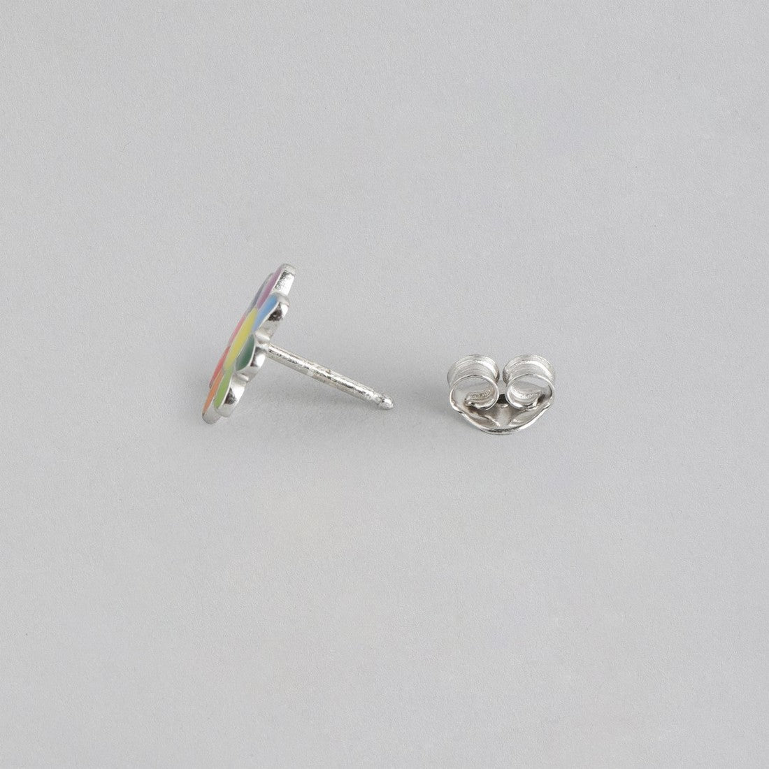 Rainbow Floral Rhodium Plated 925 Sterling Silver Studs
