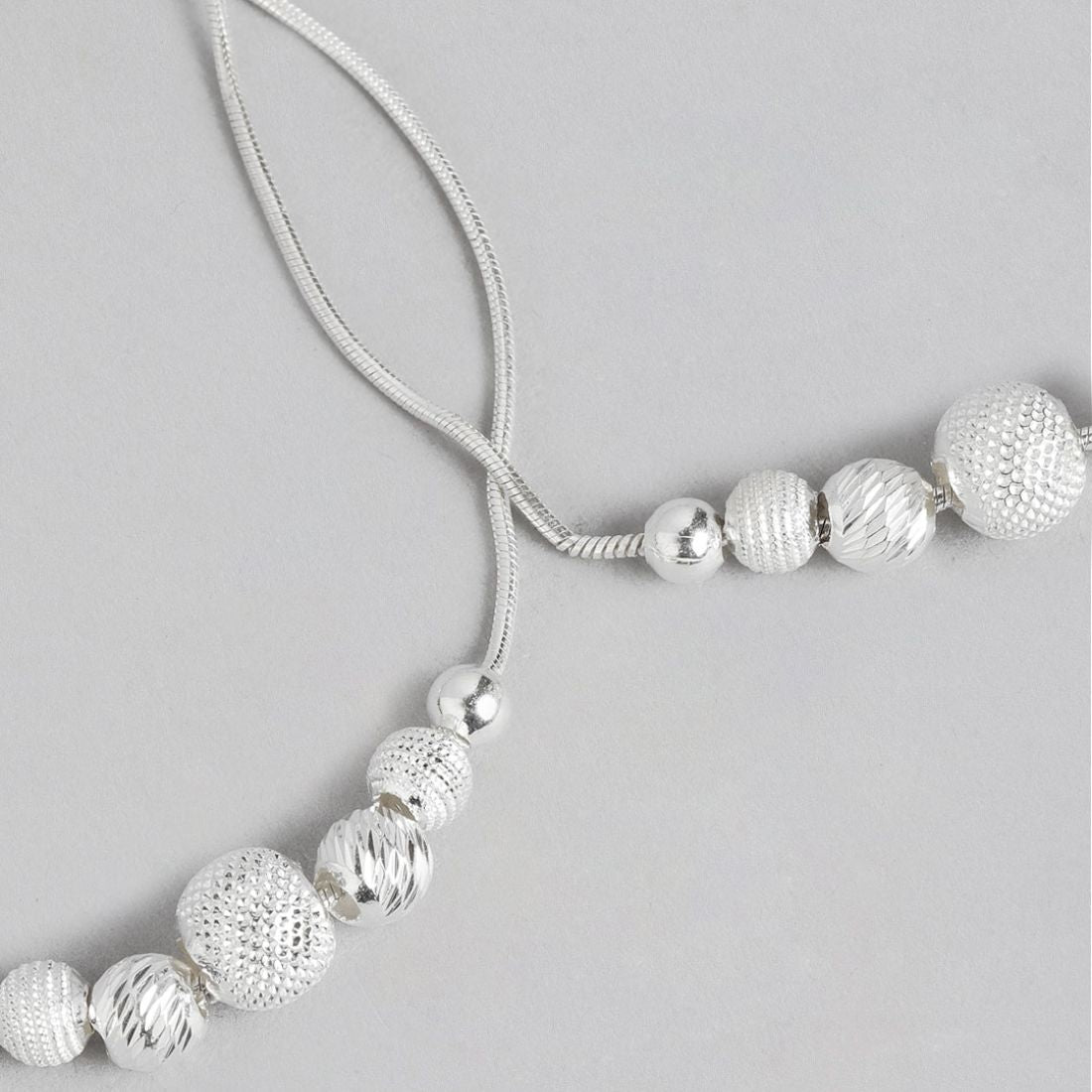 Lustrous Glow Rhodium Plated 925 Sterling Silver Anklet with Silver Balls
