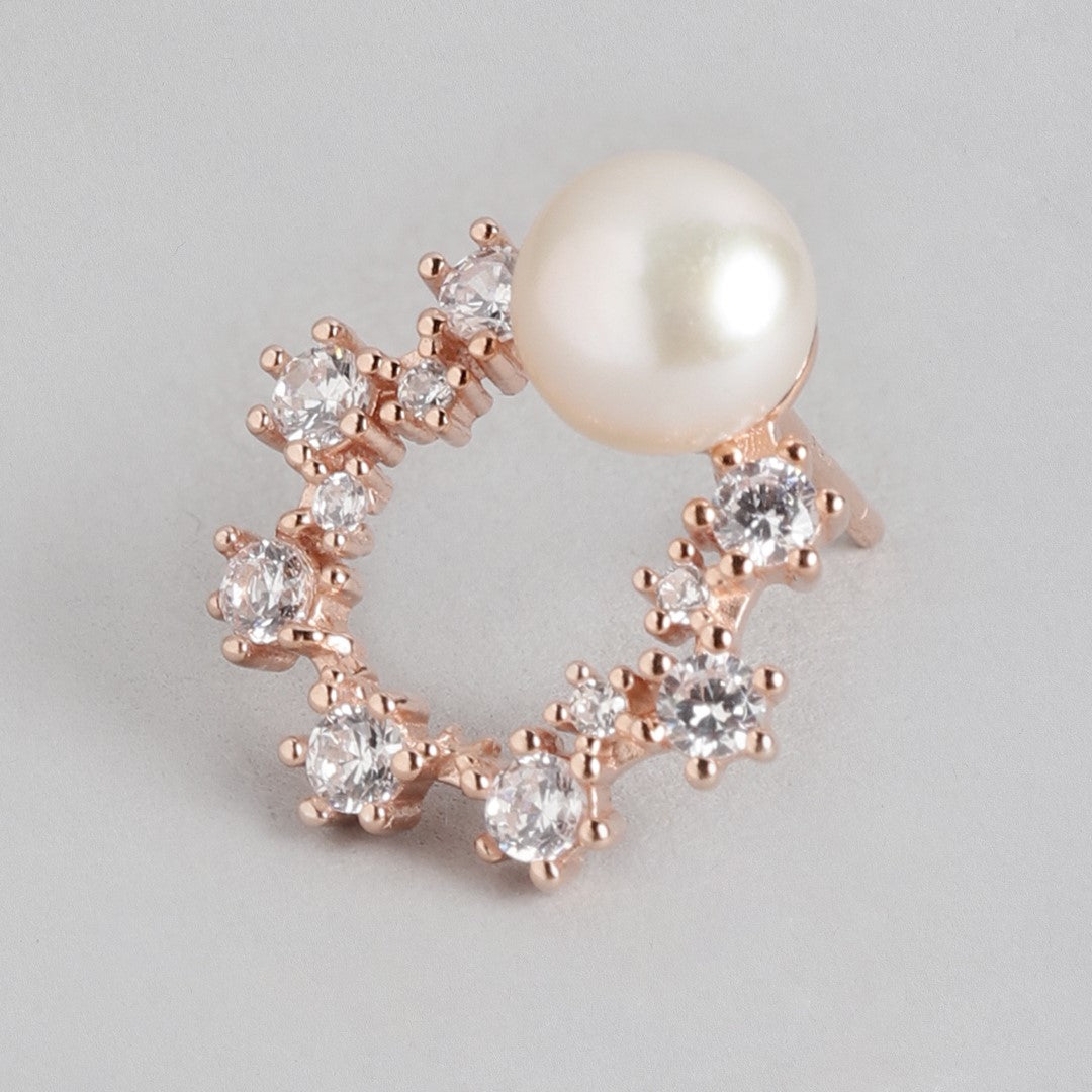 Pearls of Adoration Rose Gold CZ & Pearl 925 Sterling Silver Jewelry Set