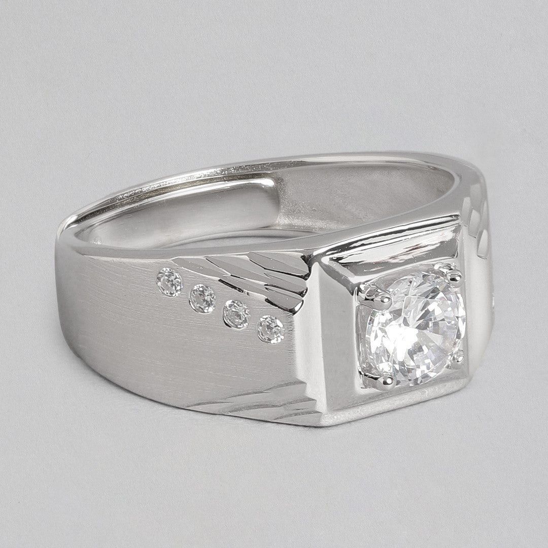 Radiant Rhodium Delight Solitaire-Adorned 925 Sterling Silver Ring