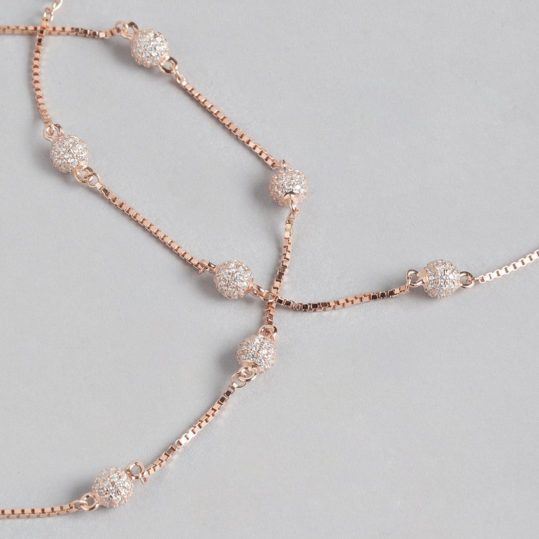 Radiant Beads Rose Gold-Plated CZ 925 Sterling Silver Anklet