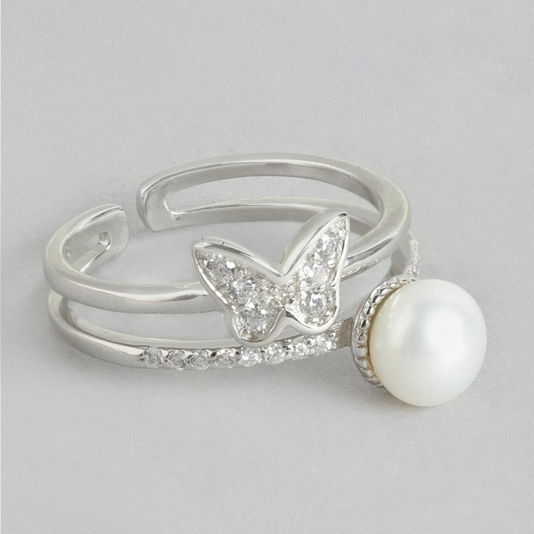Whimsical Wings of Butterfly Rhodium-Plated 925 Sterling Silver Ring (Adjustable)