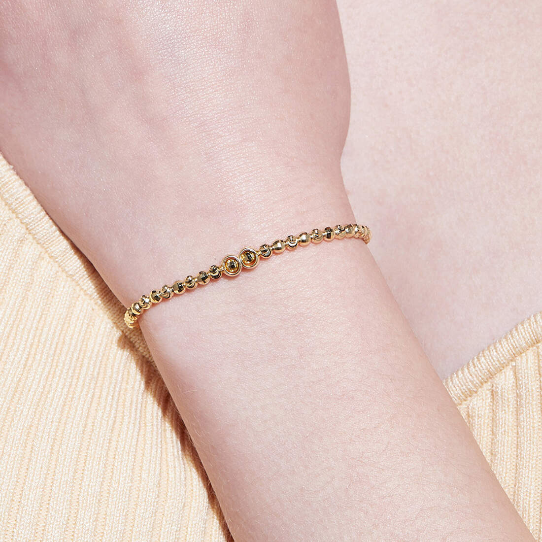 Golden Love Beads 925 Silver Stretchable Bracelet