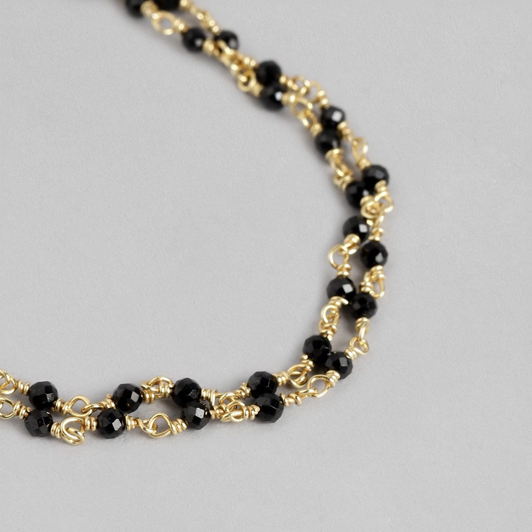 Golden Linkage Gold-Plated 925 Sterling Silver Bracelet with Beaded Chain