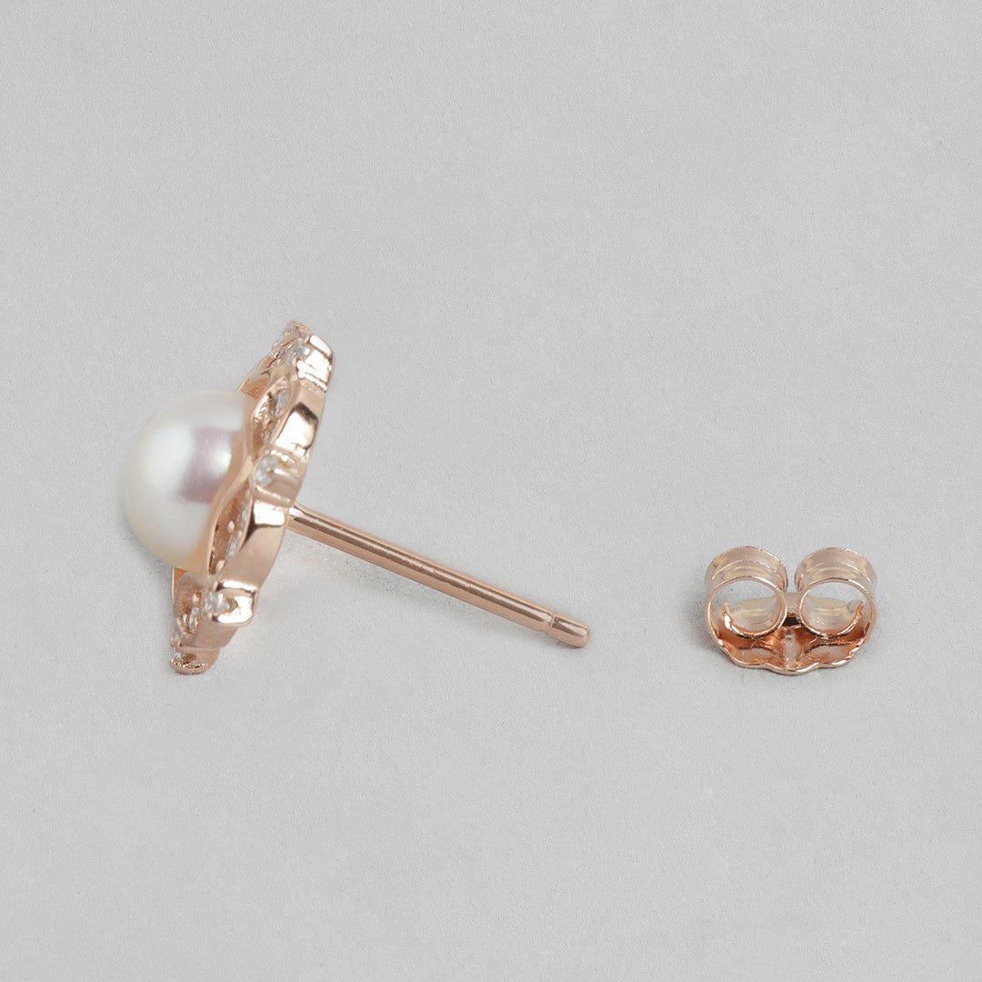 Floral Glamour Rose Gold-Plated 925 Sterling Silver Studs Earring