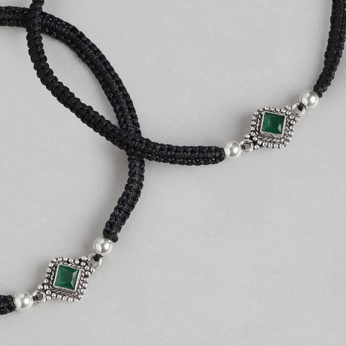 Green CZ Rhodium Plated 925 Sterling Silver Thread Anklet