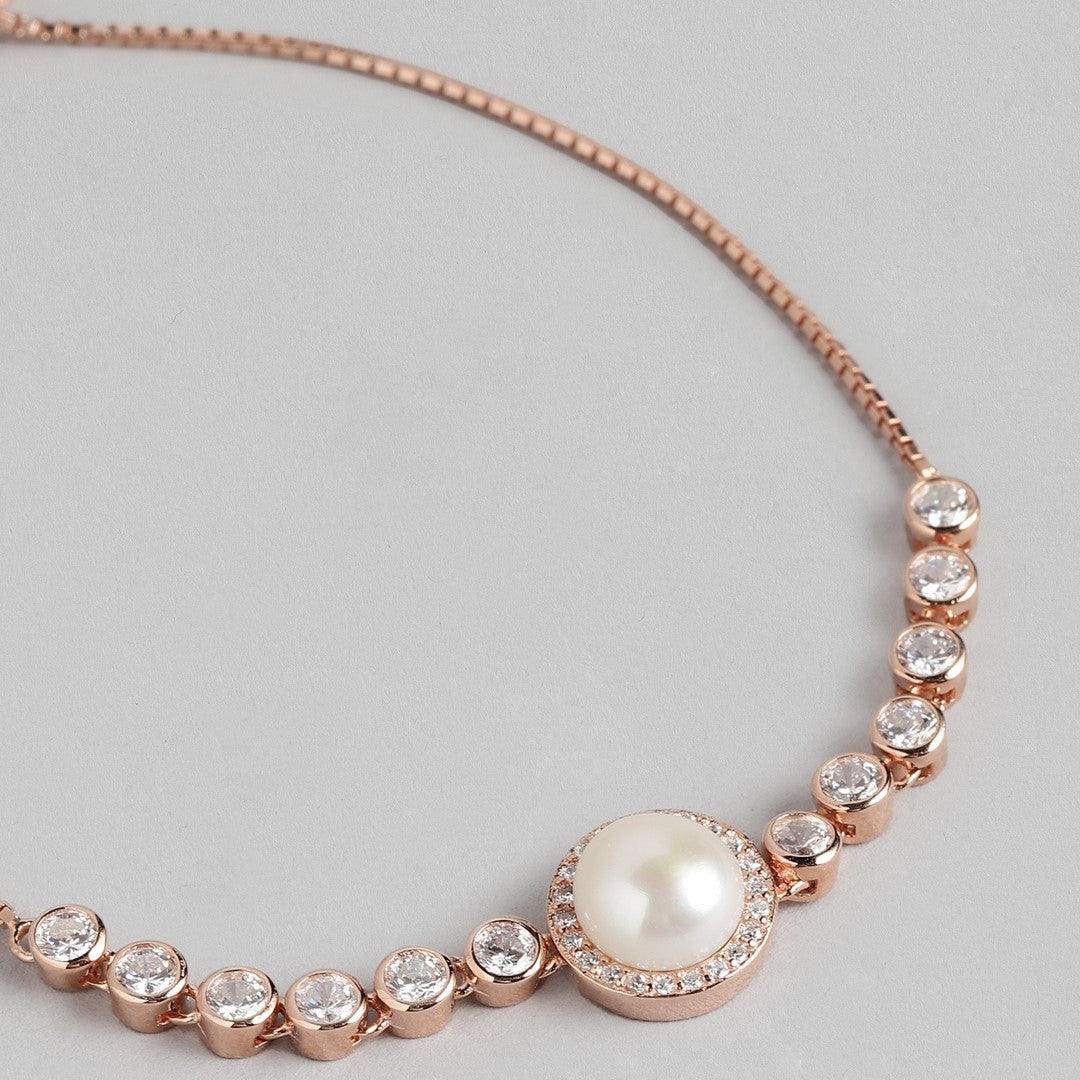 Pearl and CZ Ensemble Rose Gold 925 Sterling Silver Bracelet