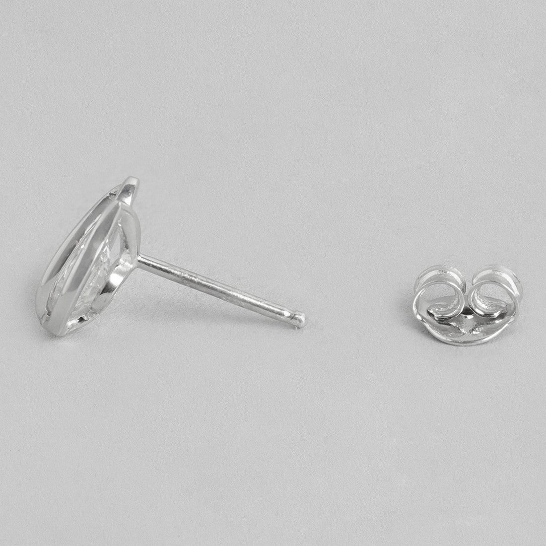 Encased Solitaire Rhodium Plated 925 Sterling Silver Studs