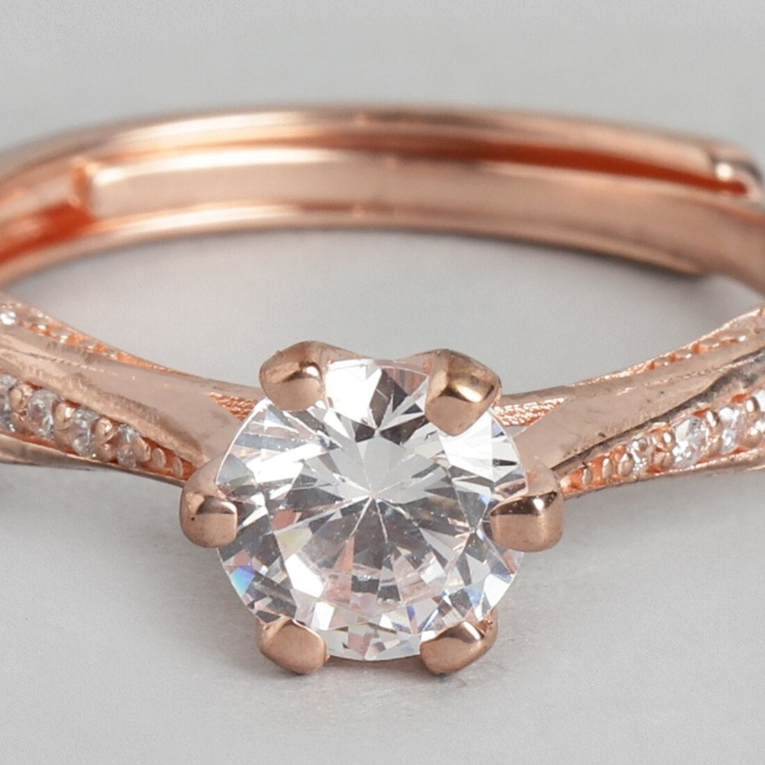 Blushing Rose Gold-Plated 925 Sterling Silver CZ Ring (Adjustable)