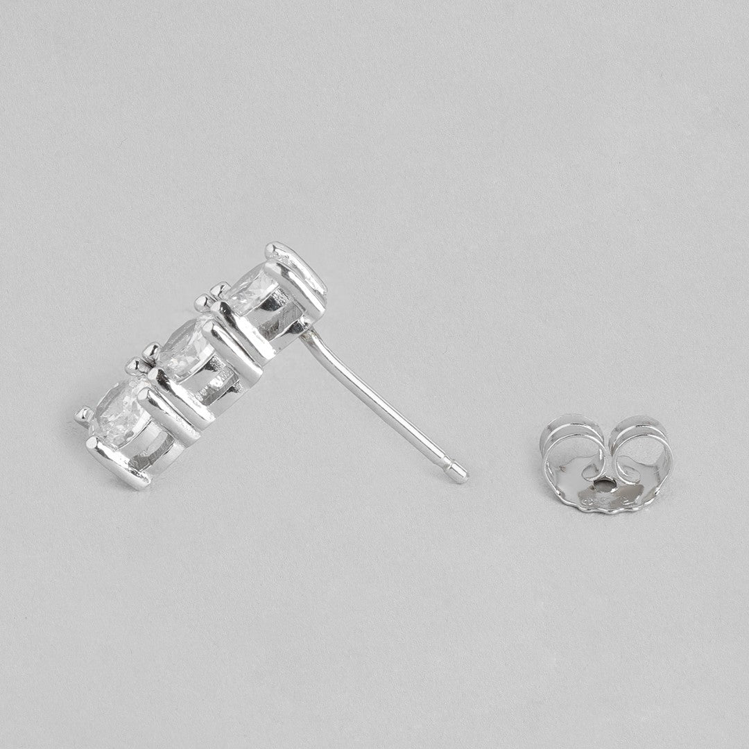 Square Elegance Rhodium-Plated Cubic Zirconia 925 Sterling Silver Earrings