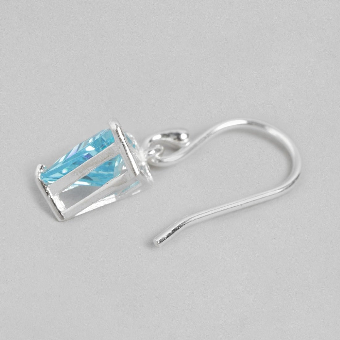 Sky's Serenity Rhodium Plated Blue CZ 925 Sterling Silver Triangle Earrings