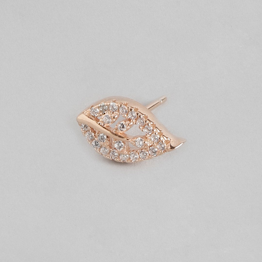 Graceful Leaf Radiance Rose Gold-Plated 925 Sterling Silver Earring