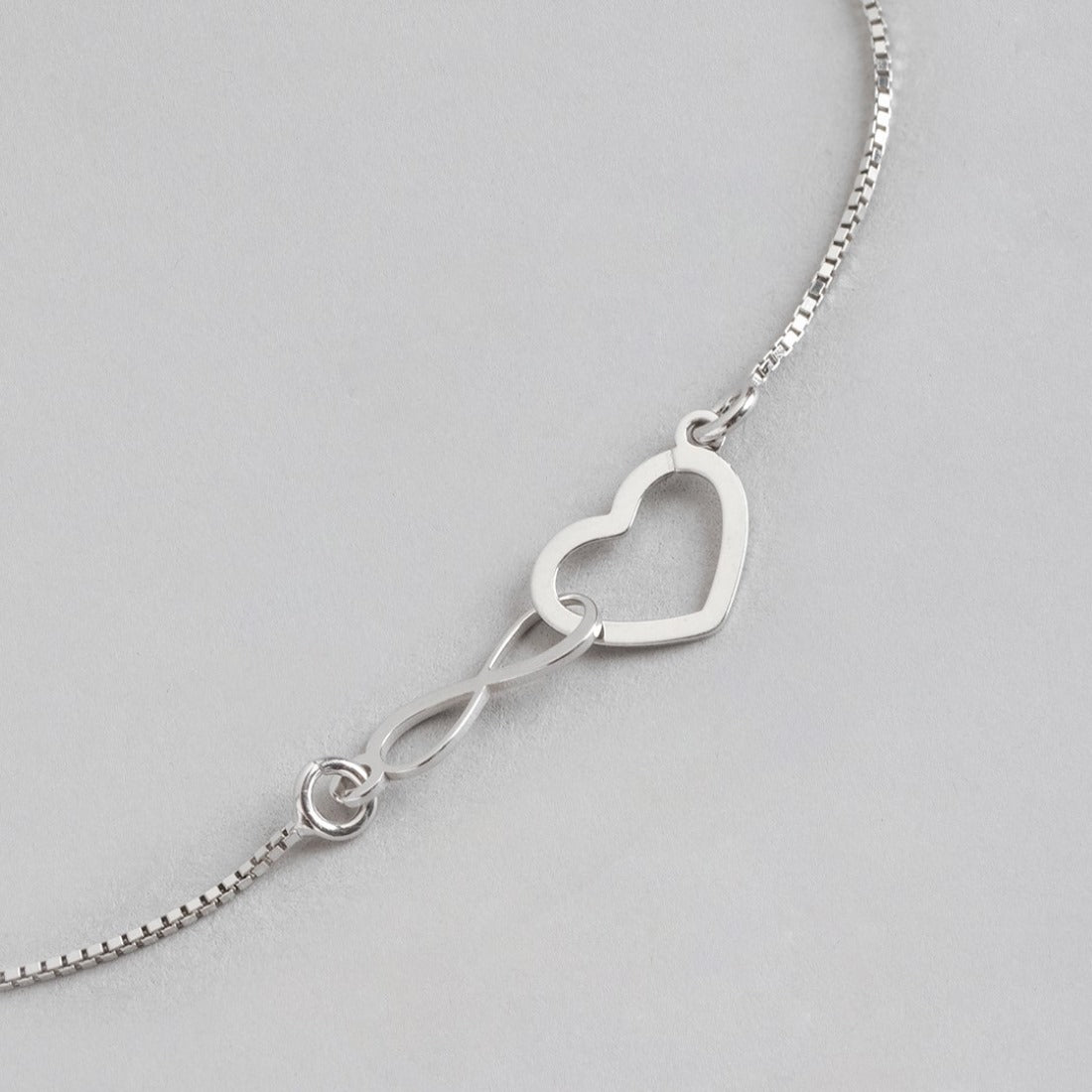 Heartfelt Infinity Rhodium-Plated Box Chain Adjustable Bracelet