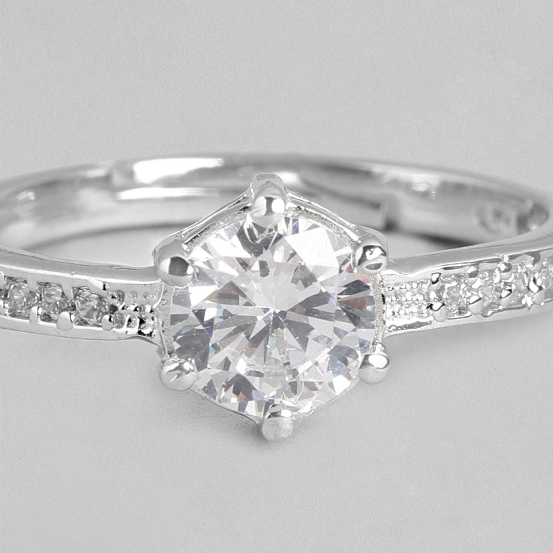 Crystal Cascade CZ Rhodium-Plated 925 Sterling Silver Ring (Adjustable)