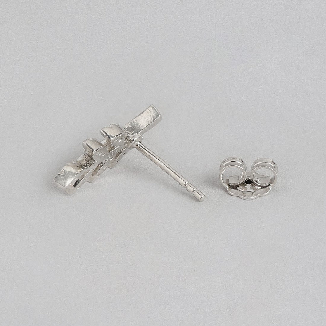 Nature's Elegance Rhodium Plated Stud Earring with Cubic Zirconia