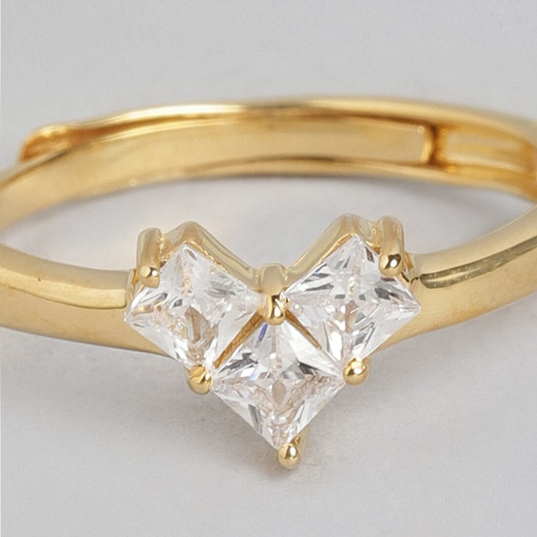 Golden Love Gold-Plated 925 Sterling Silver Ring with White Cubic Zirconia