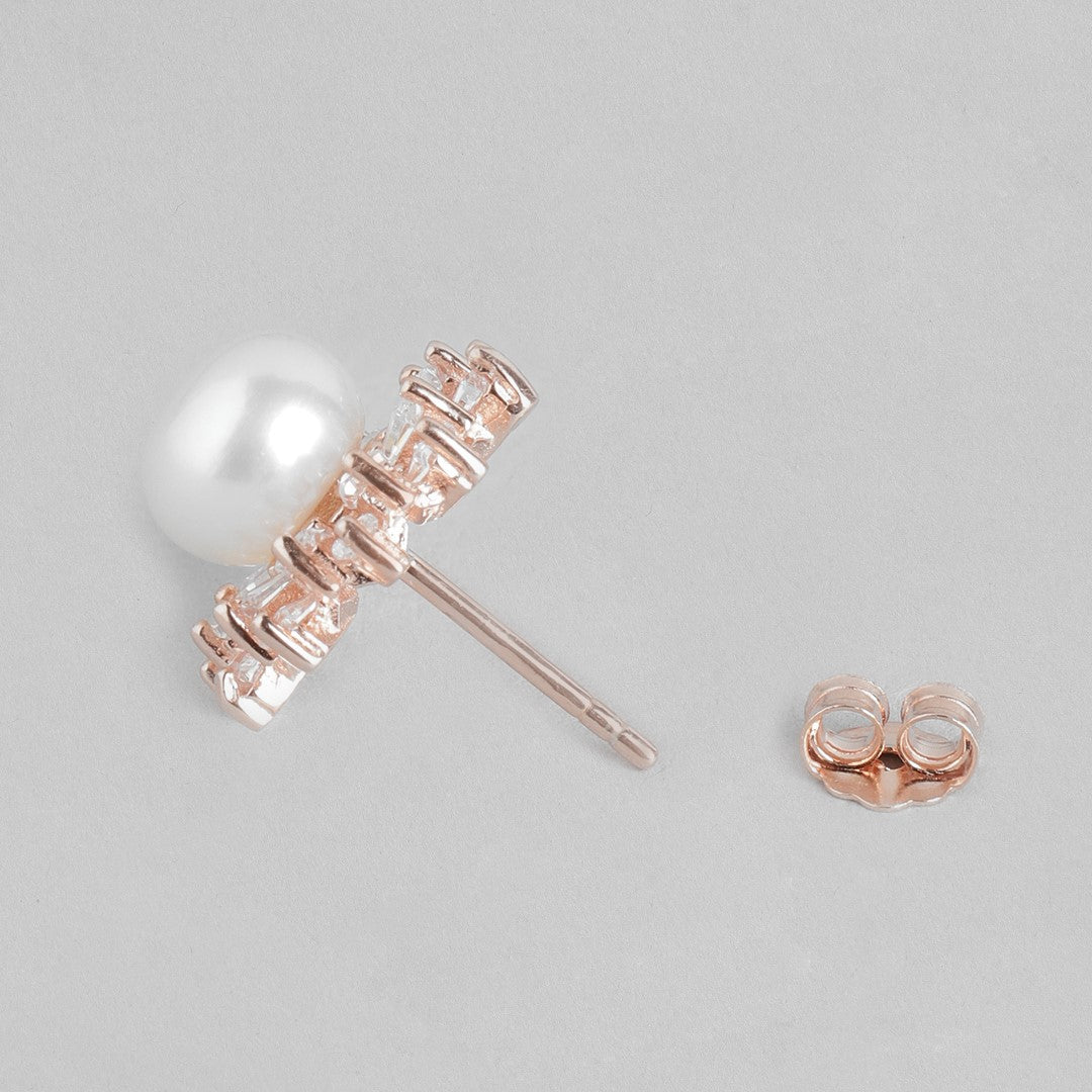 Pearl Radiance Rose Gold-Plated 925 Sterling Silver Earrings