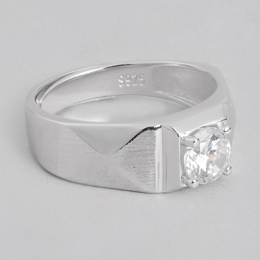 Twinkling Union Rhodium-Plated 925 Sterling Silver Couple Ring (Adjustable)