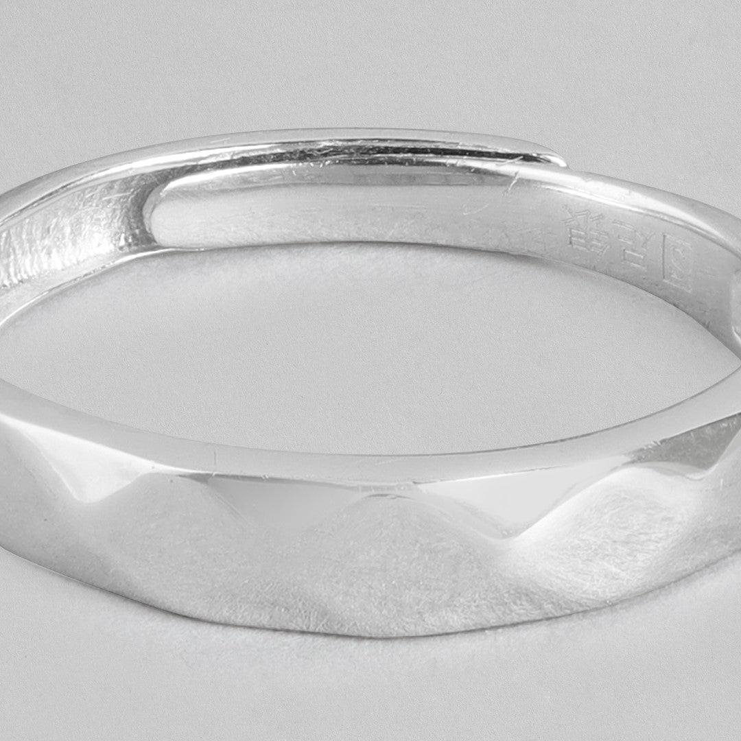 Classy Rhodium Plated 925 Sterling Silver Band Ring (Adjustable)
