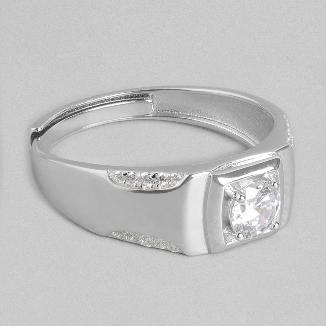 Eternal Sparkle Rhodium-Plated 925 Sterling Silver Zirconia Couple Ring (Adjustable)