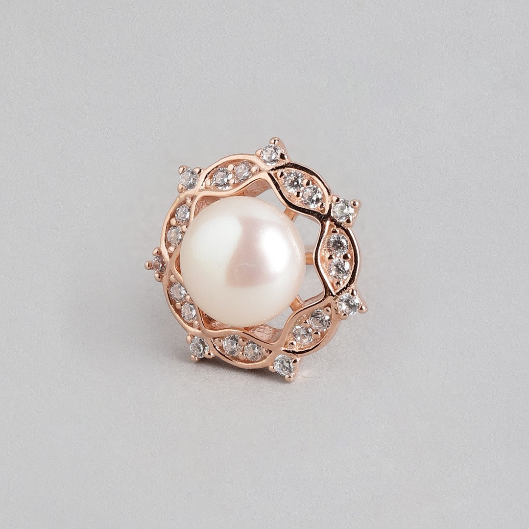 Pearly Glow Rose Gold-Plated CZ & Pearl 925 Sterling Silver Set