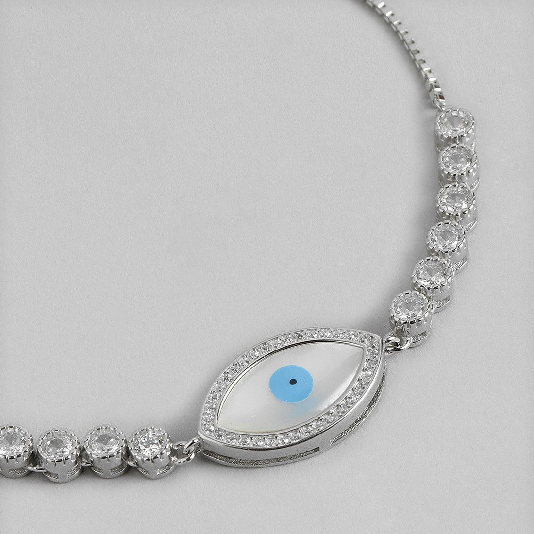 Evil Eye Solitaire Rhodium Plated 925 Sterling Silver Bracelet