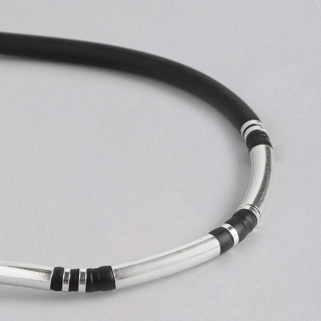 Refined Harmony Rhodium-Plated 925 Sterling Silver With Leather Strap Bracelet for Him