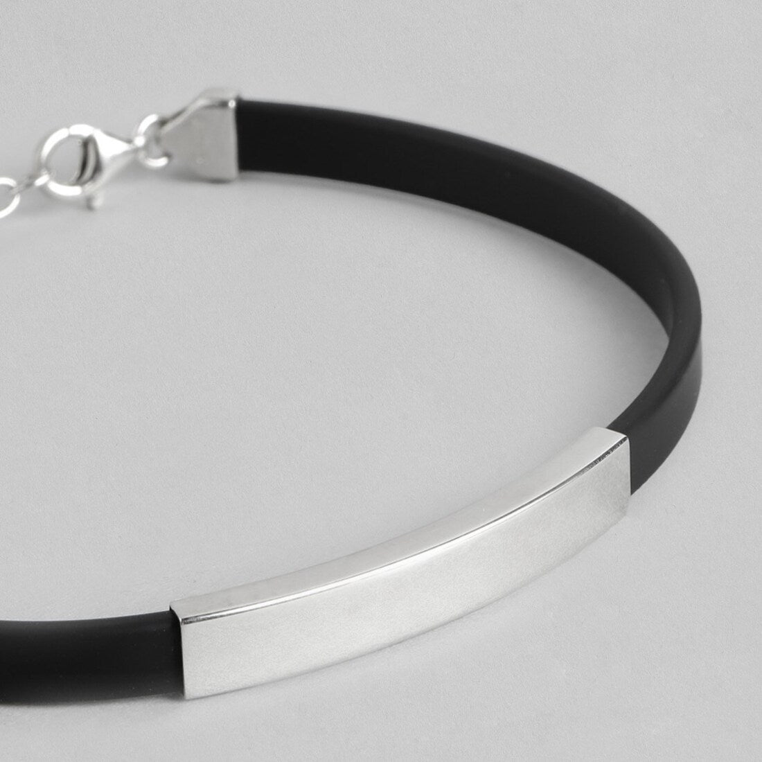 Refined Elegance Sterling Silver and Leather Strap Rhodium-Plated Bracelet For Him