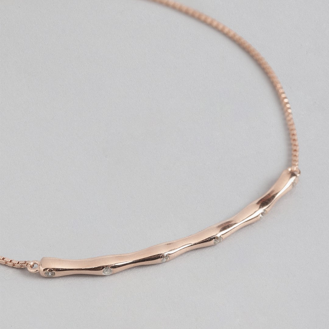 Rose Gold Bamboo Bliss 925 Sterling Silver Bracelet with Cubic Zirconia