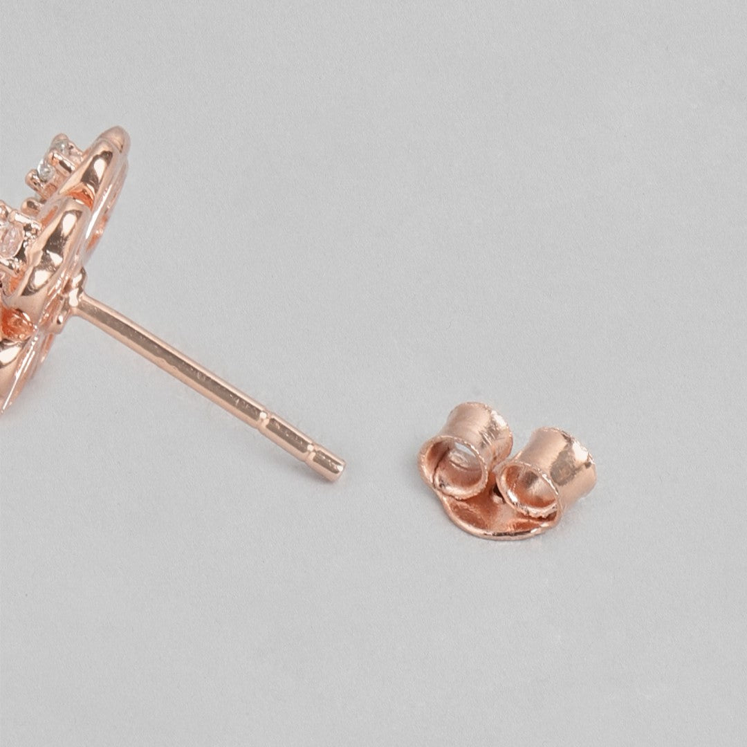 Rose Gold Blossom Cubic Zirconia 925 Sterling Silver Floral Earrings