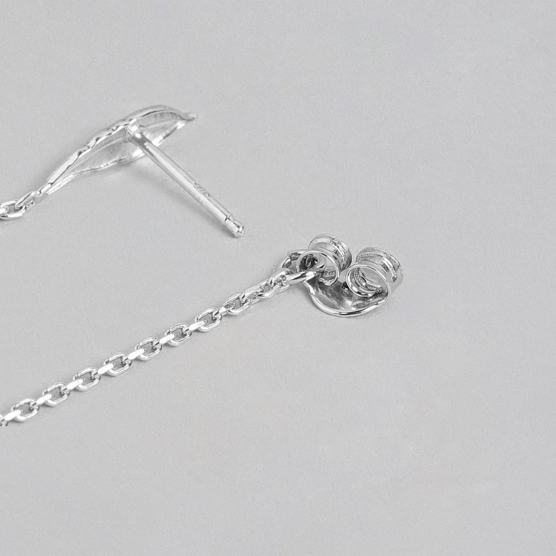 Nature's Elegance Rhodium Plated 925 Sterling Silver Leaf & Chain Earring