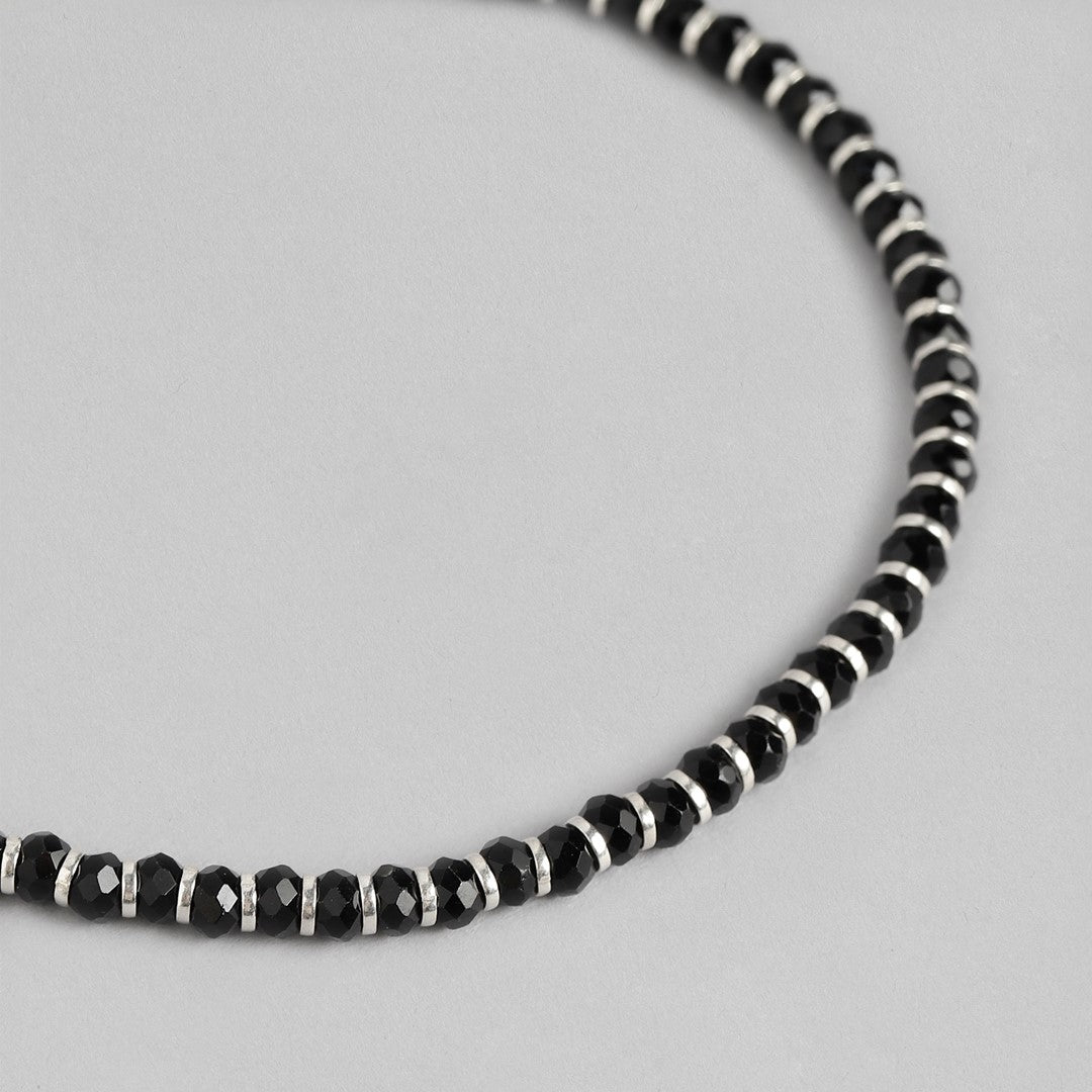 Silver Sands Adjustable Beaded 925 Sterling Silver Bracelet for Men