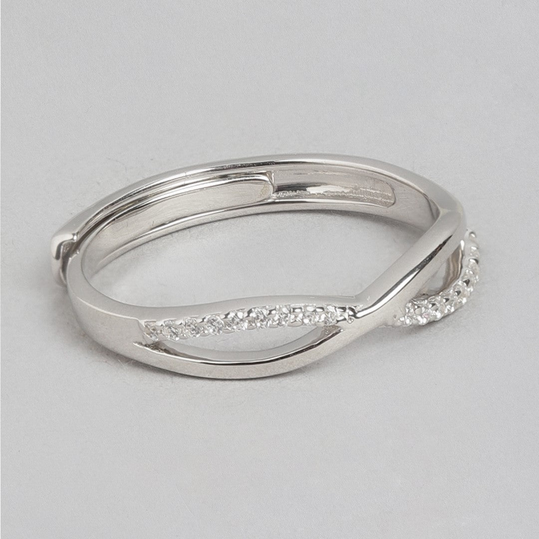 Eternal Infinity Rhodium-Plated 925 Sterling Silver Couple Ring (Adjustable)