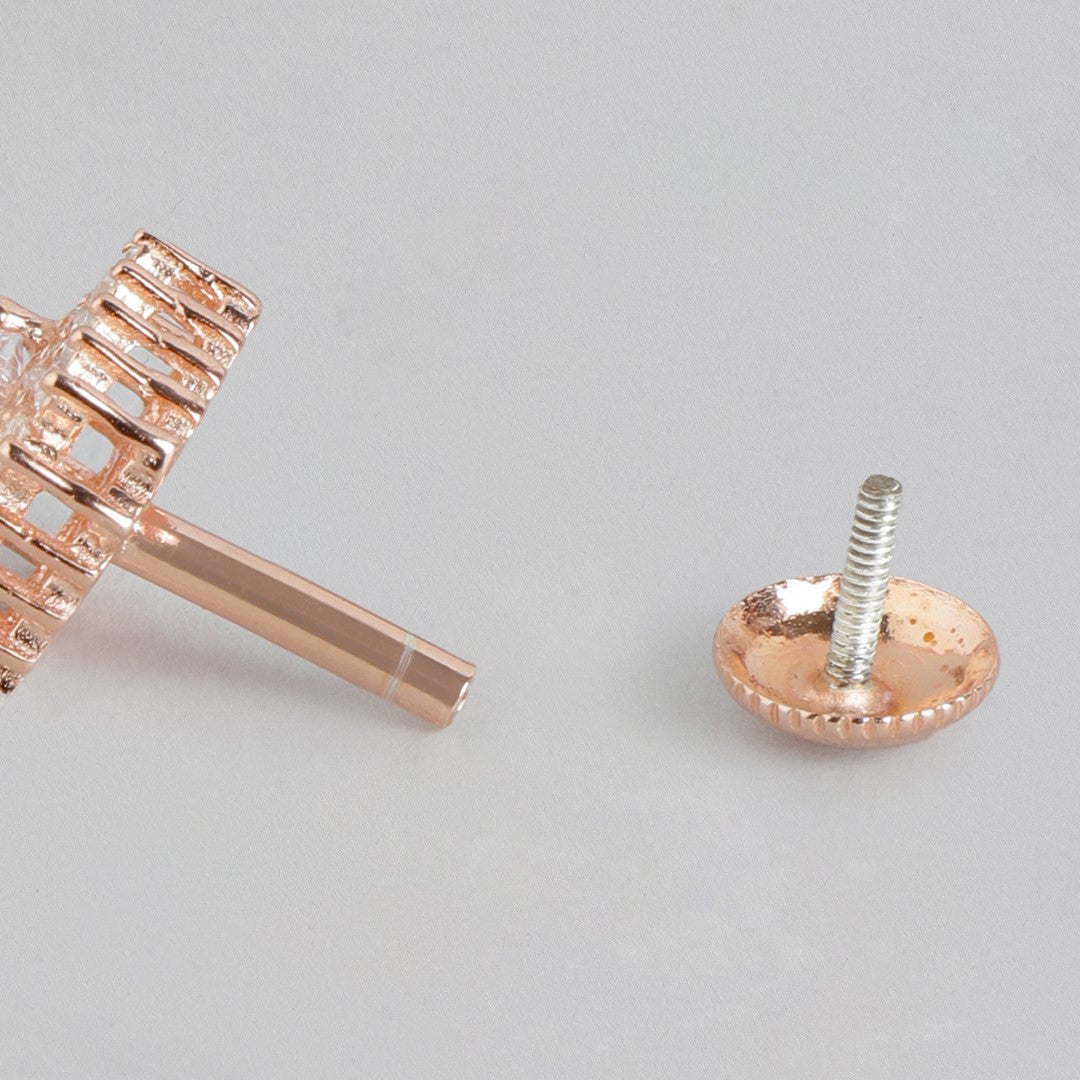 Squared Elegance Rose Gold-Plated 925 Sterling Silver Earrings