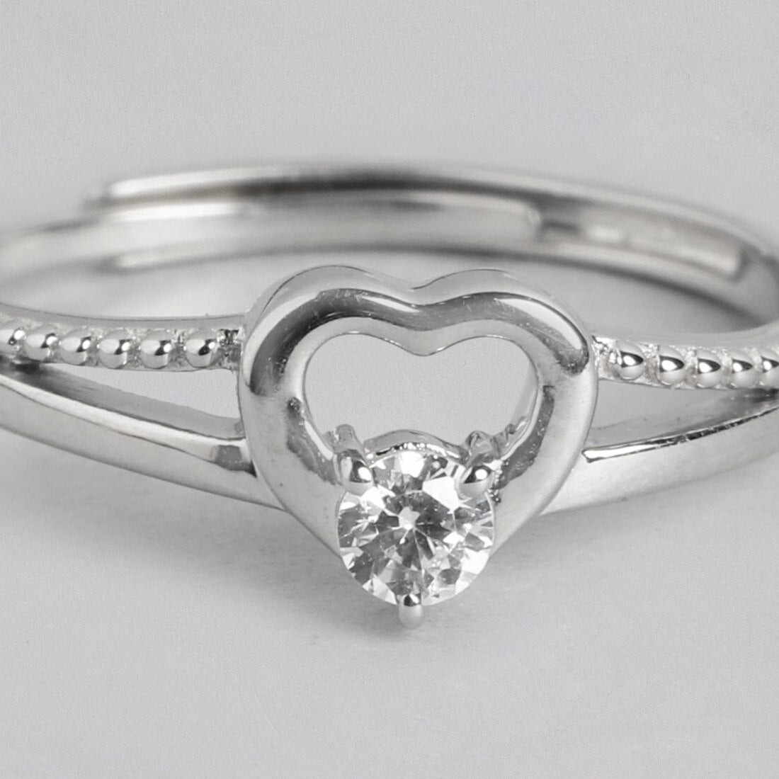 Eternal Love 925 Sterling Silver Rhodium Plated Heart Ring (Adjustable)