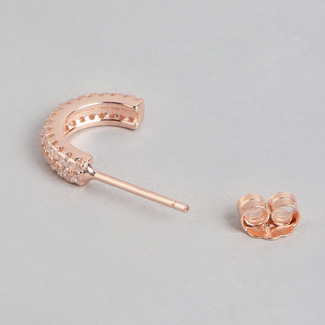 Chic Half Hoop Radiance Rose Gold-Plated CZ 925 Sterling Silver Earrings