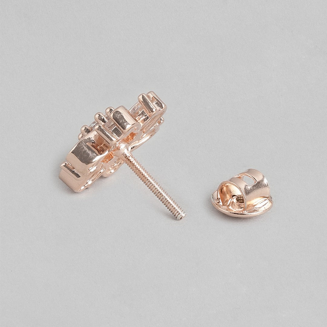 Bloomed Brilliance Rose Gold Plated CZ 925 Sterling Silver Flower Earrings