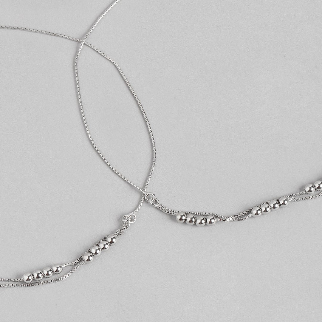 Ballroom Radiance Rhodium-Plated 925 Sterling Silver Anklet with Box Chain