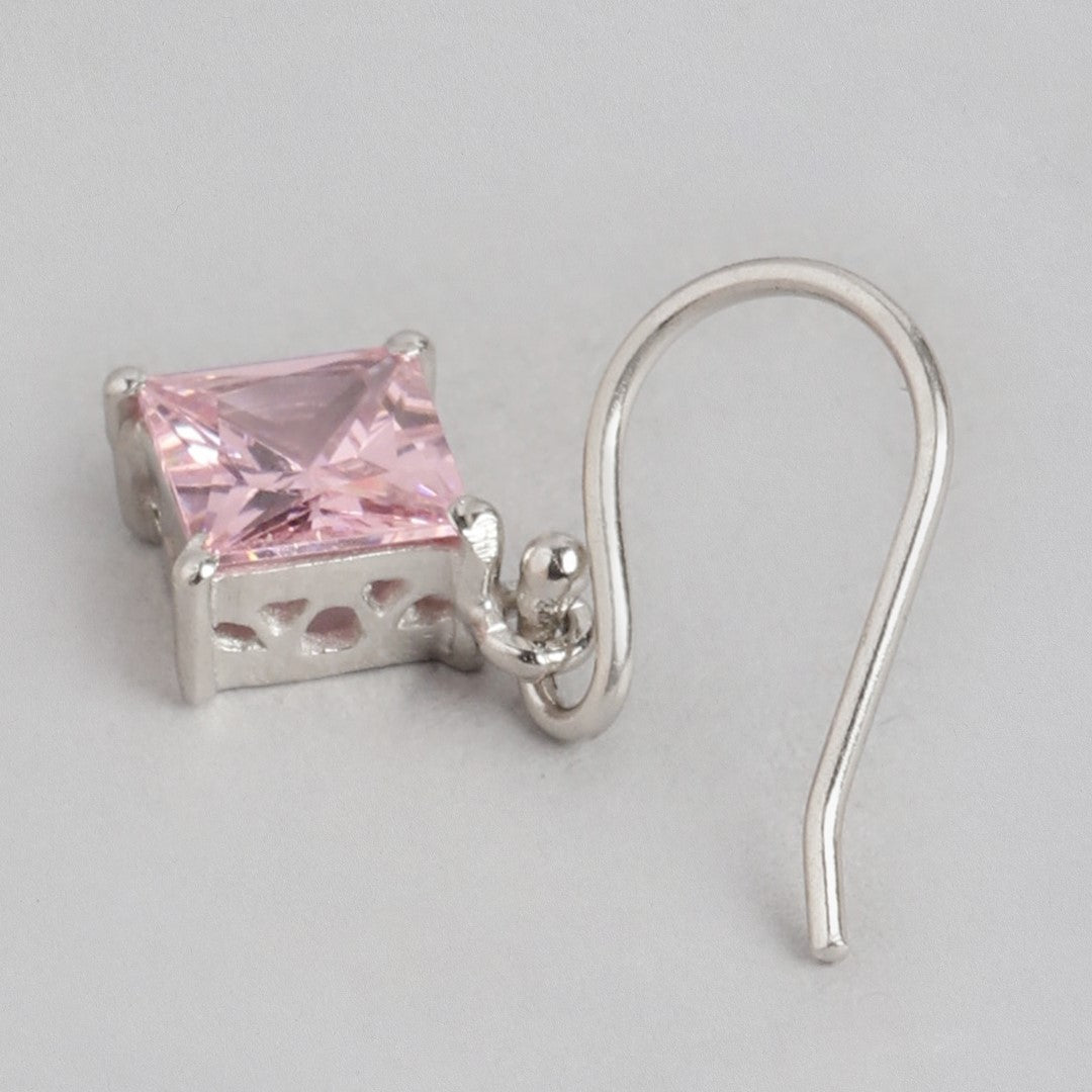 Enchanted Blush Rhodium Plated Sterling Silver Dangle Earrings with Pink CZ